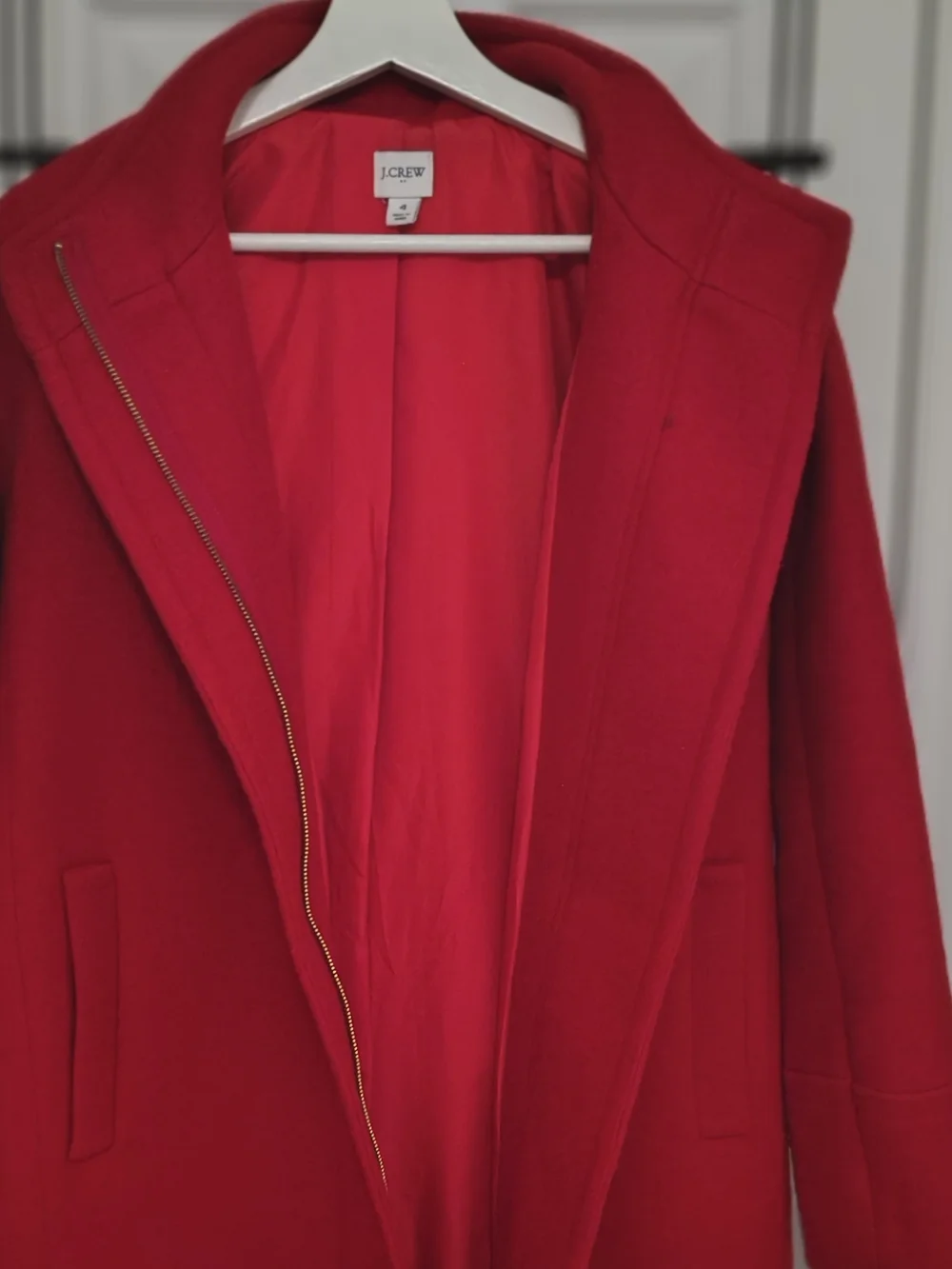 J. Crew Red Wool-Blend Stand Collar Pea Coat - Picture 4 of 9